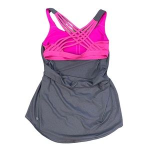 Lululemon Wild Cowl Open Back Tank Top In Heathered Slate / Raspberry Glo